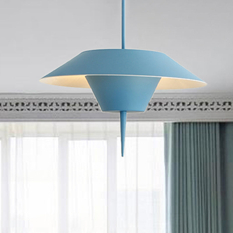 Modern Cone Hanging Ceiling Light in Grey, White & Pink - 1 Light Metal Drop Pendant with Inverted Conical Insert - Available in 12"/16" Width