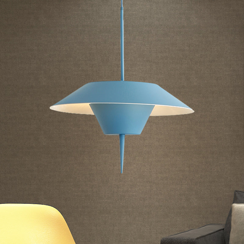 Modern Cone Hanging Ceiling Light in Grey, White & Pink - 1 Light Metal Drop Pendant with Inverted Conical Insert - Available in 12"/16" Width