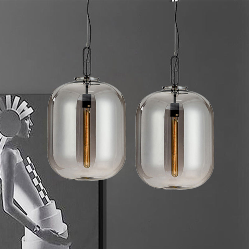 Modernist Glass Shade Oval Pendant Light Fixture for Bedroom, 1 Light, Amber/Smoke Gray, 10"/14" W