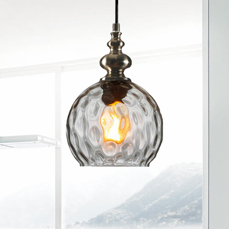 Lampe suspendue moderne et élégante en verre alvéolé gris fumé/transparent - Abat-jour Global de 8"/10" de large pour le salon