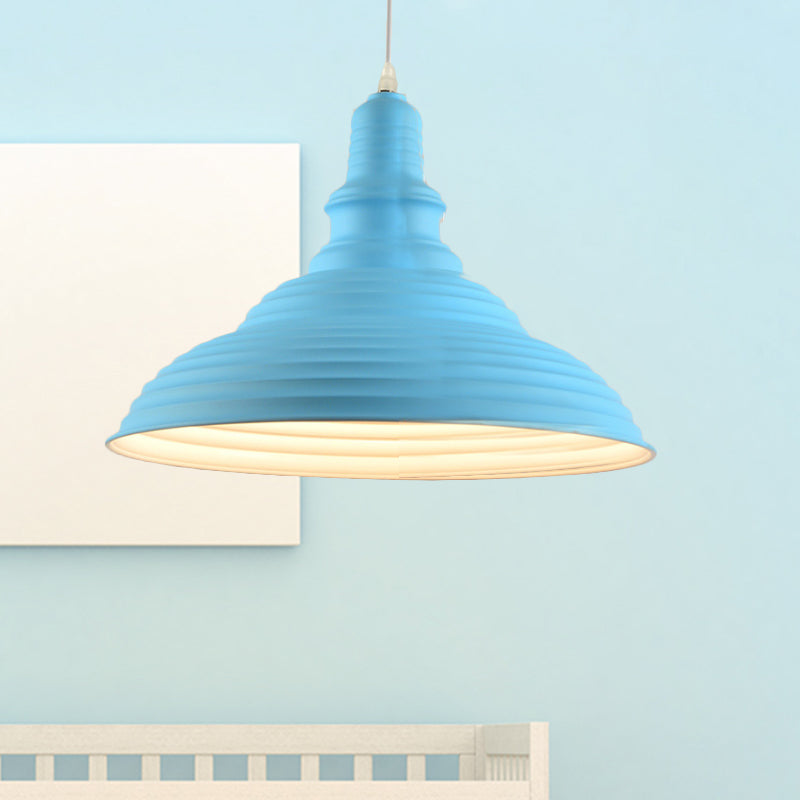 Nordic Metal Hanging Ceiling Light with Ruffle Design in Gray/Pink/Yellow for Dining Room