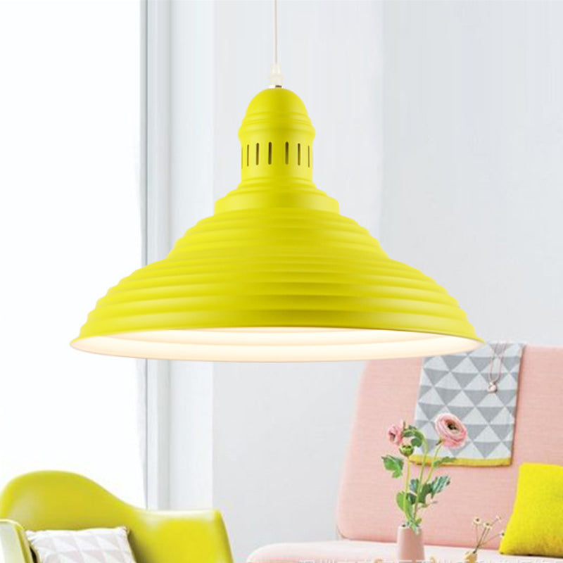 Nordic Metal Hanging Ceiling Light with Ruffle Design in Gray/Pink/Yellow for Dining Room
