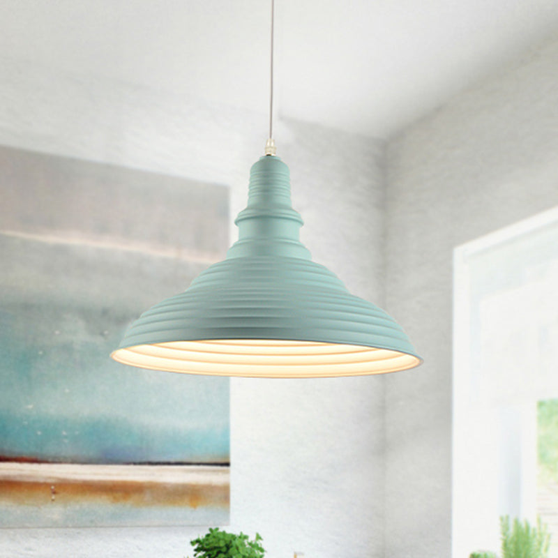 Nordic Metal Hanging Ceiling Light with Ruffle Design in Gray/Pink/Yellow for Dining Room