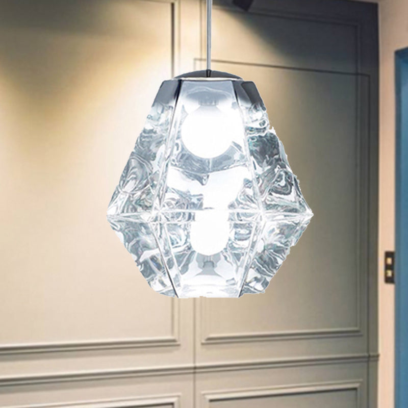 Diamond Pendant Lighting: Post-Modern Glass Ceiling Light With Linear/Stout Shade - Clear/Amber