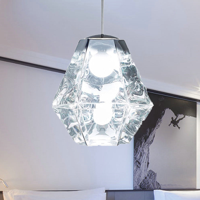 Diamond Pendant Lighting: Post-Modern Glass Ceiling Light With Linear/Stout Shade - Clear/Amber