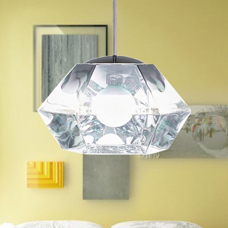 Diamond Pendant Lighting: Post-Modern Glass Ceiling Light With Linear/Stout Shade - Clear/Amber