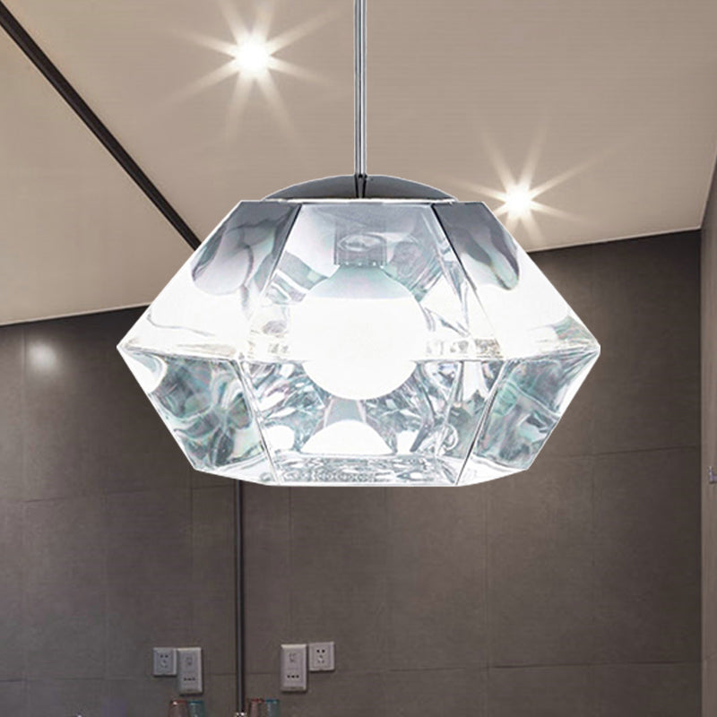 Diamond Pendant Lighting: Post-Modern Glass Ceiling Light With Linear/Stout Shade - Clear/Amber