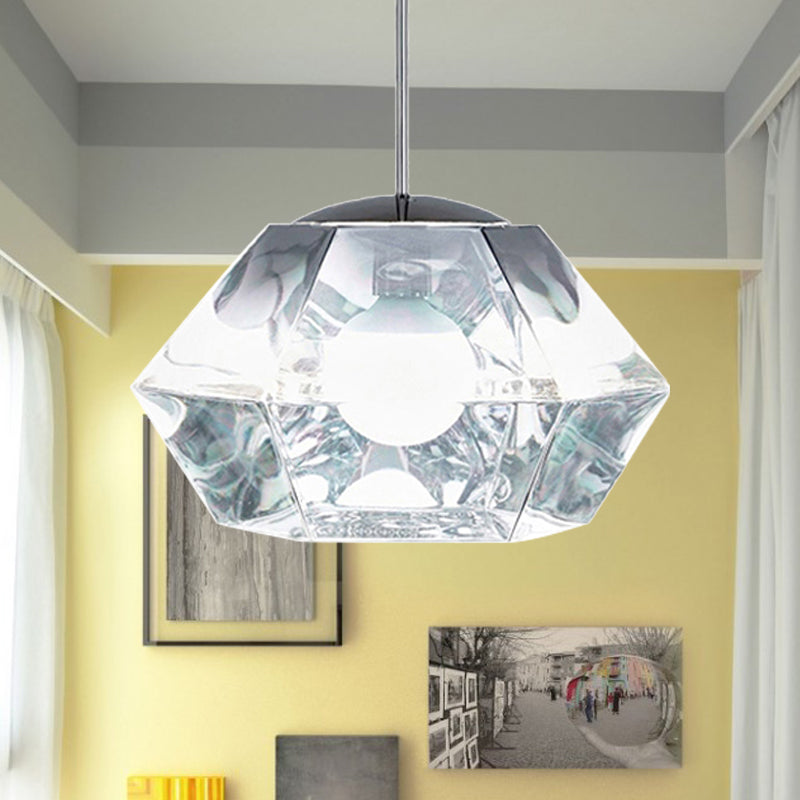 Diamond Pendant Glass Ceiling Light with Clear/Amber Shade – Modern Post-Modern Design, 1-Light