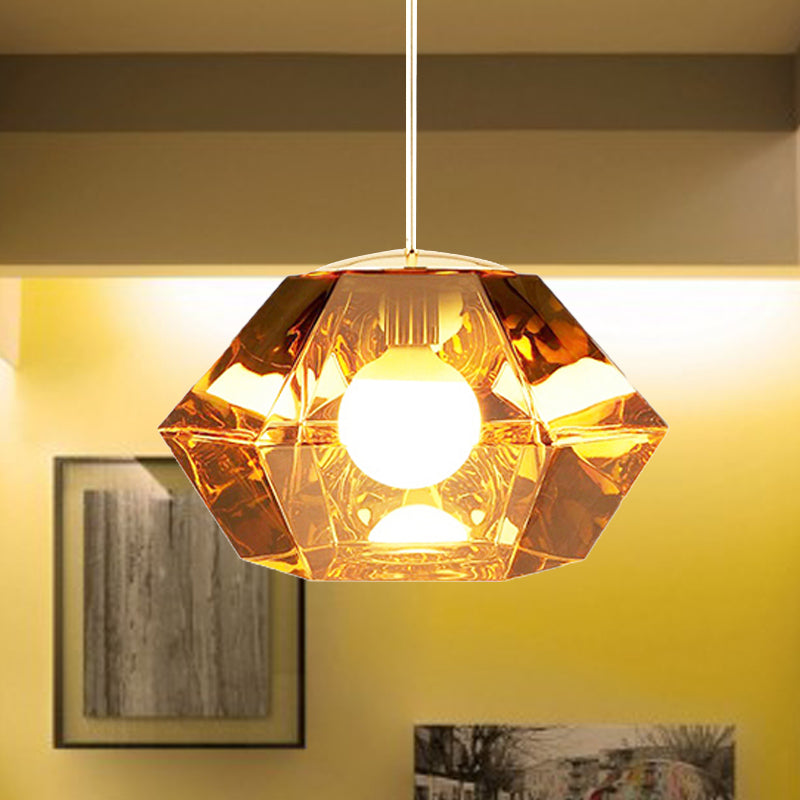 Diamond Pendant Glass Ceiling Light with Clear/Amber Shade – Modern Post-Modern Design, 1-Light