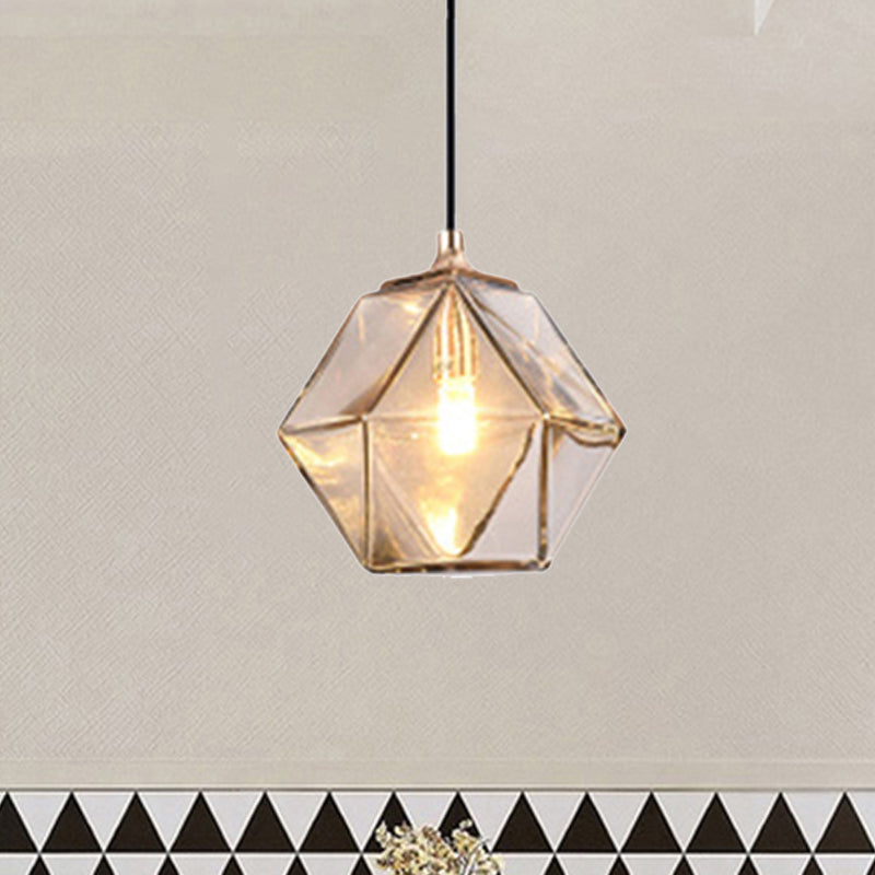 Modern Geometric Glass Pendant Light - 1 Light Grey/Amber Hanging Fixture
