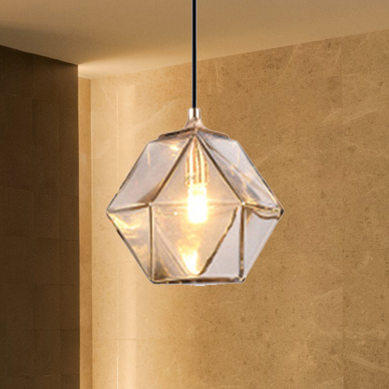 Modern Geometric Glass Pendant Light - 1 Light Grey/Amber Hanging Fixture