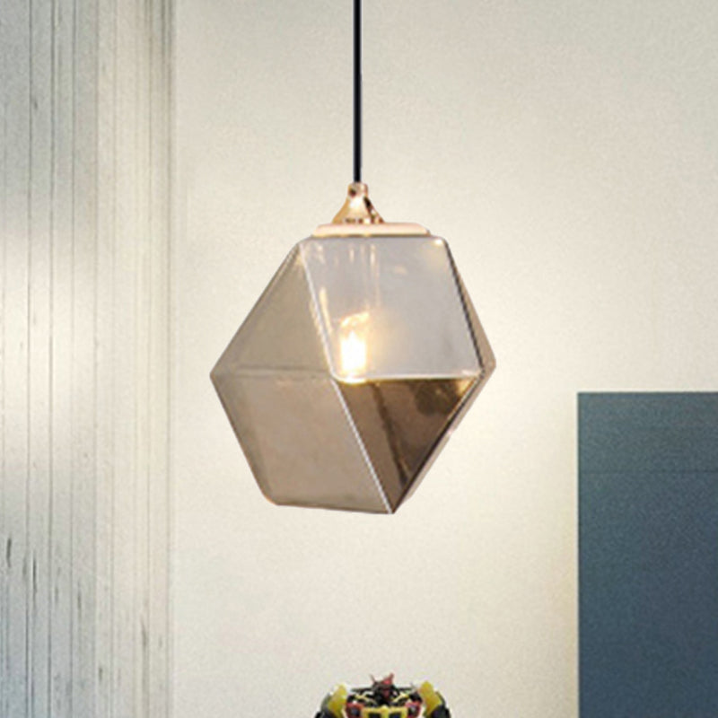 Modern Geometric Glass Pendant Light - 1 Light Grey/Amber Hanging Fixture