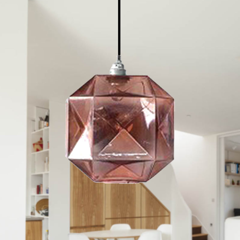Post-Modern Diamond Pendant Light - Blue Gold Amber Glass 1-Light Ceiling Fixture