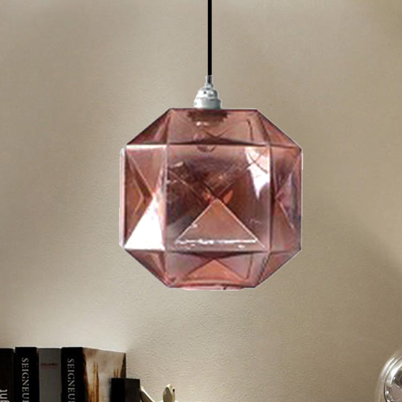 Post-Modern Diamond Pendant Light - Blue Gold Amber Glass 1-Light Ceiling Fixture