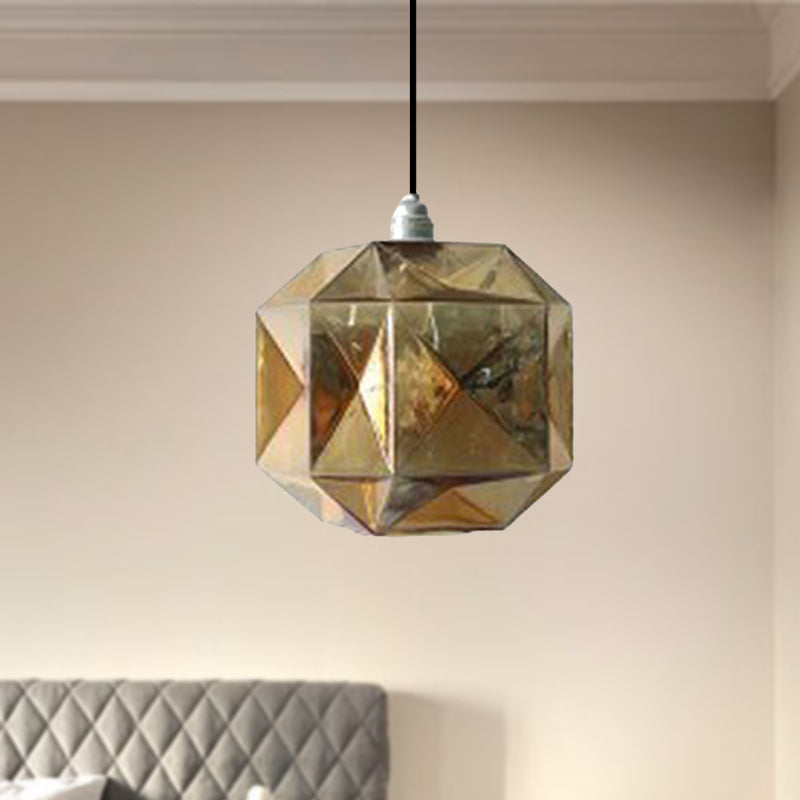 Post-Modern Diamond Pendant Light - Blue Gold Amber Glass 1-Light Ceiling Fixture
