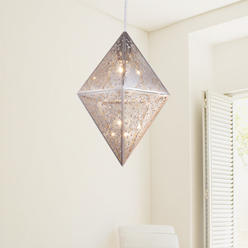 Diamond Metal Shade Pendant Lighting - Post-Modern Chrome Ceiling Light 10/14W / 14