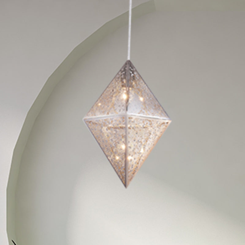 Diamond Metal Shade Pendant Lighting - Post-Modern Chrome Ceiling Light 10/14W / 10