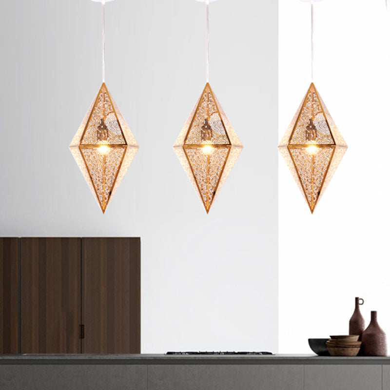 Diamond Ceiling Lighting - Post-Modern Metal Pendant Light With Wire Mesh Cage Gold/Rose Gold Finish