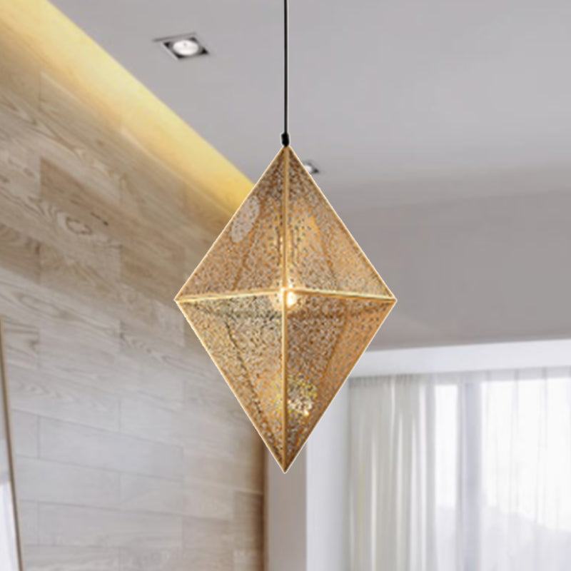 Diamond Ceiling Lighting - Post-Modern Metal Pendant Light With Wire Mesh Cage Gold/Rose Gold Finish
