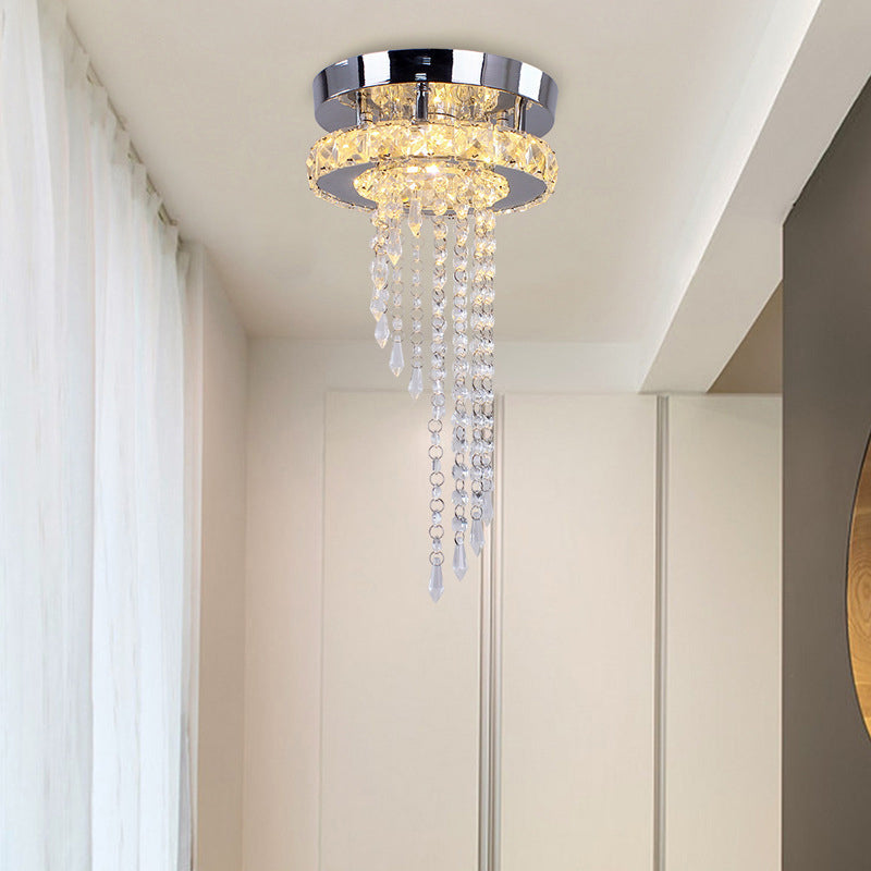 Modern LED Spiral Crystal Ceiling Light for Corridor: Stainless Steel Flushmount