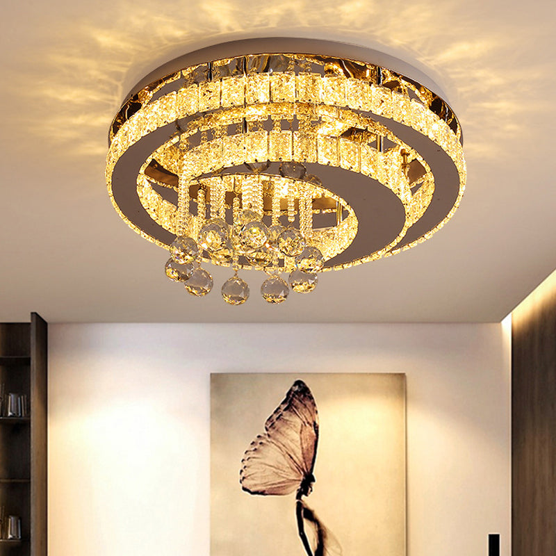Plafonnier LED semi-encastré en cristal - Luminaire chromé de style nordique pour chambre à coucher