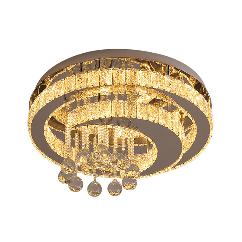 Plafonnier LED semi-encastré en cristal - Luminaire chromé de style nordique pour chambre à coucher