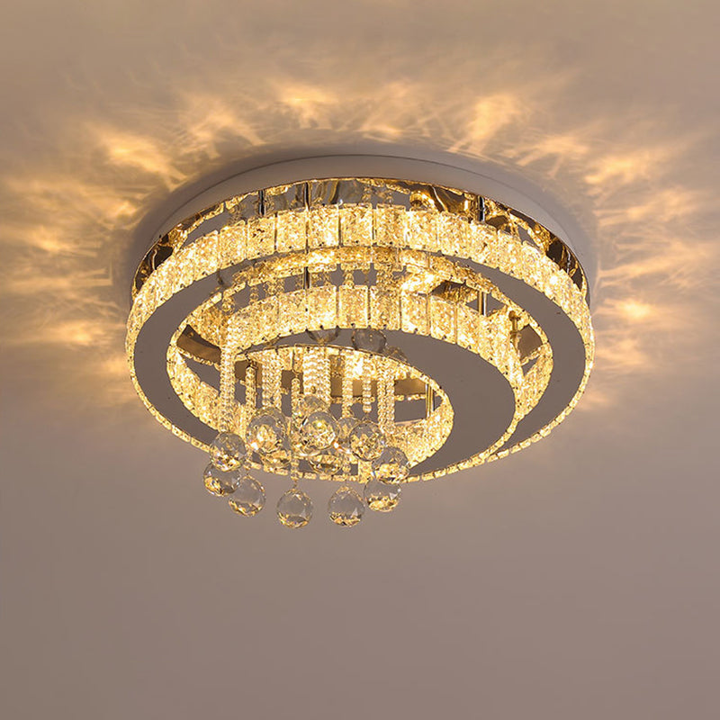 Plafonnier LED semi-encastré en cristal - Luminaire chromé de style nordique pour chambre à coucher