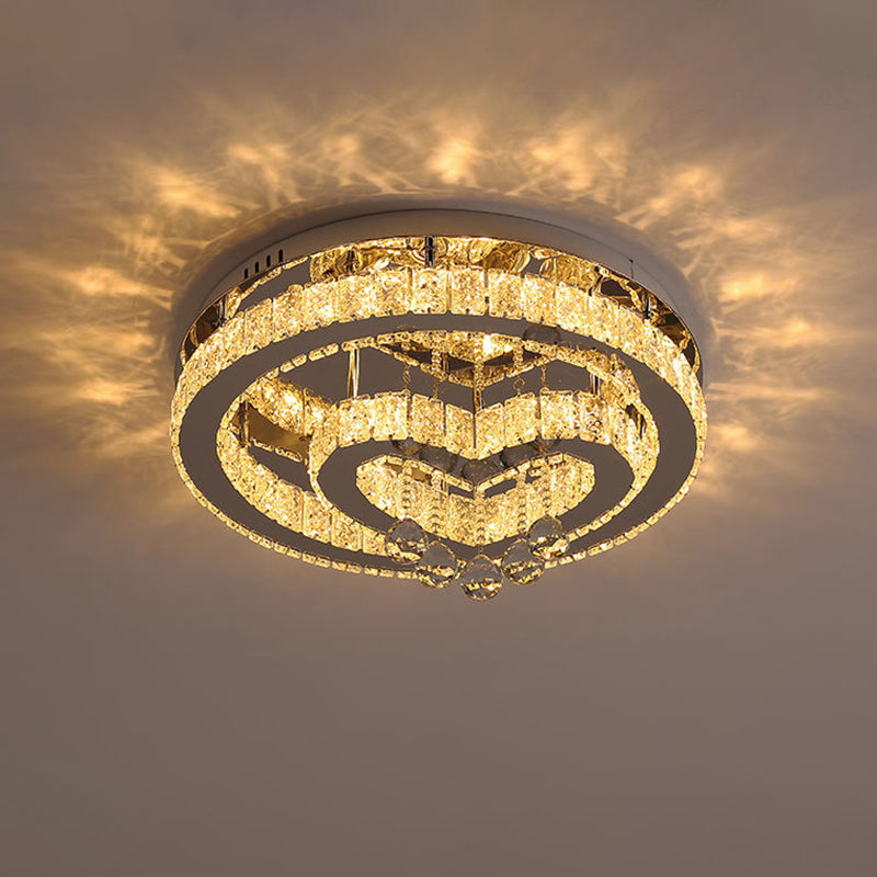 Plafonnier LED semi-encastré en cristal - Luminaire chromé de style nordique pour chambre à coucher