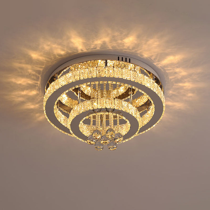 Plafonnier LED semi-encastré en cristal - Luminaire chromé de style nordique pour chambre à coucher
