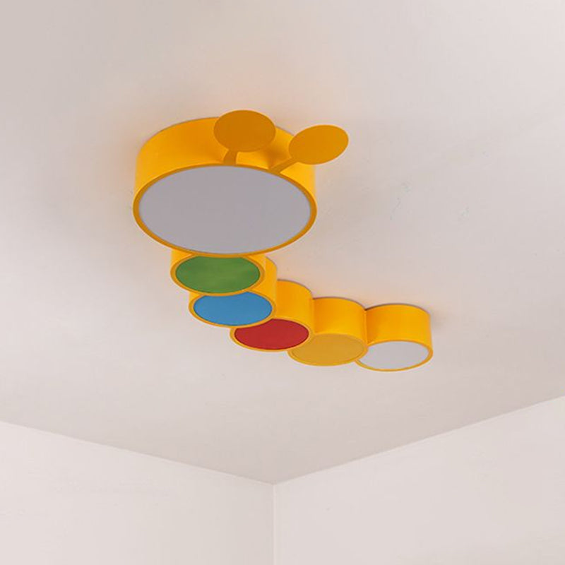 Yellow Metallic Cartoon Caterpillar LED Flush Mount Ceiling Light for Kindergarten"
or
"Kindergarten Cartoon Caterpillar LED Flush Mount Ceiling Light in Yellow Metal