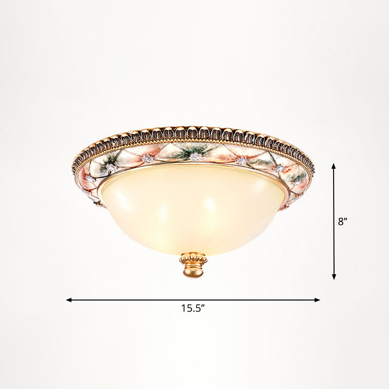 Vintage Frosted Glass Dome Flush-Mount Bedroom Ceiling Light