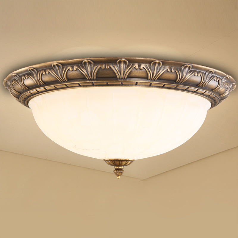 Bronze Antique Domed Flush Light with Milky Glass Ceiling Mount for Bedroom