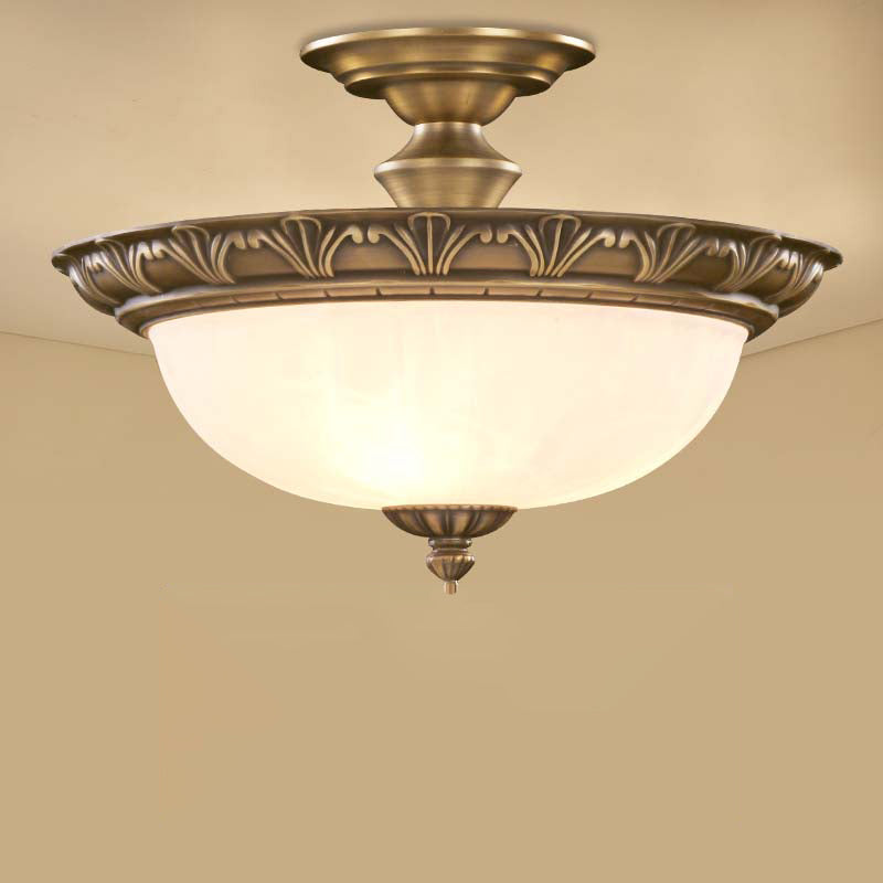 Traditional Bronze Bowl-Shaped Ceiling Lamp with Opal Glass - Elegant Semi-Mount Lighting for Hallways (4-Light)