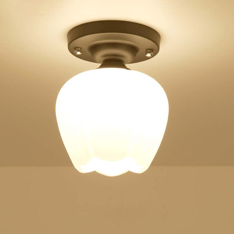 Rustic Metal Small Ceiling Lamp - Black Finish with Shaded Design for Corridors - Flush Mount Light