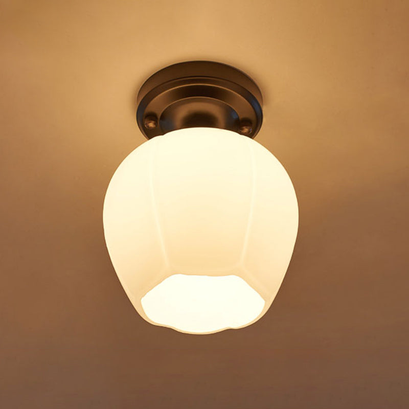 Rustic Metal Small Ceiling Lamp - Black Finish with Shaded Design for Corridors - Flush Mount Light