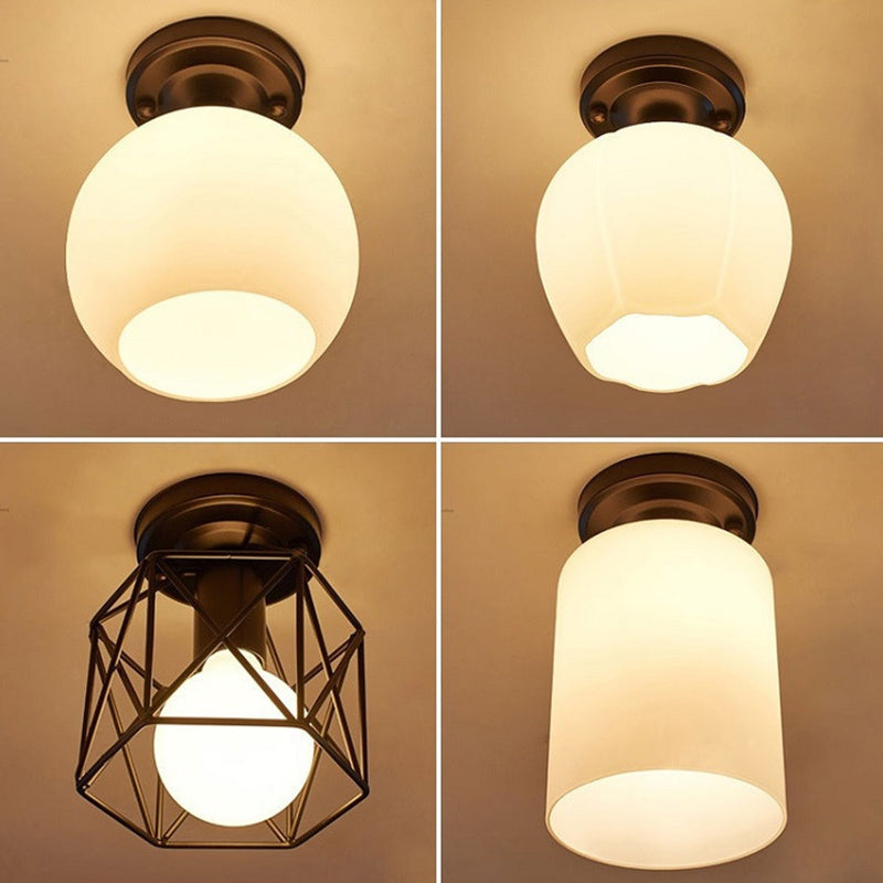 Rustic Metal Small Ceiling Lamp - Black Finish with Shaded Design for Corridors - Flush Mount Light