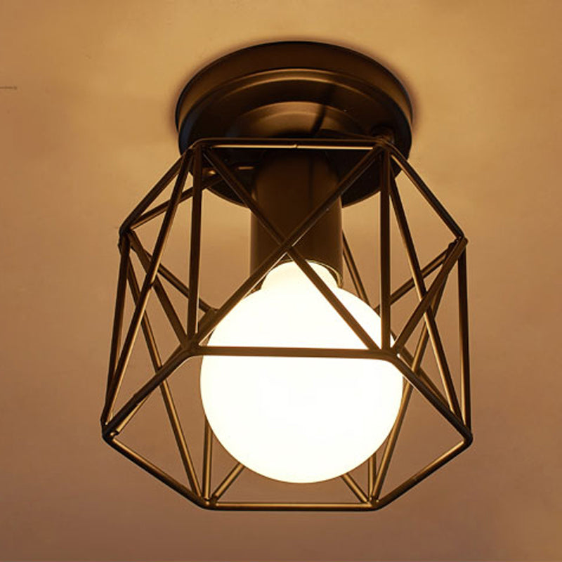 Rustic Metal Small Ceiling Lamp - Black Finish with Shaded Design for Corridors - Flush Mount Light