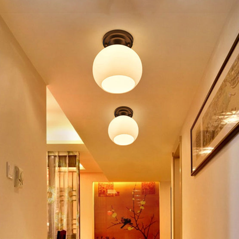 Rustic Metal Small Ceiling Lamp - Black Finish with Shaded Design for Corridors - Flush Mount Light