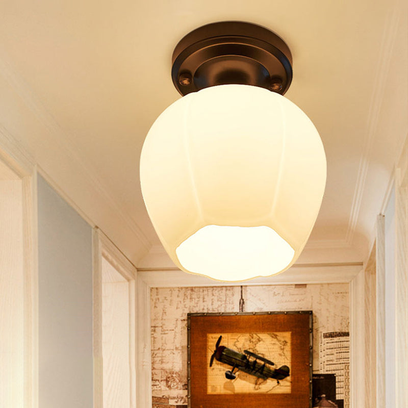 Rustic Metal Small Ceiling Lamp - Black Finish with Shaded Design for Corridors - Flush Mount Light