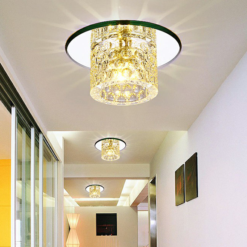 Crystal Clear LED Flush Ceiling Light for Corridor - Sleek Cylindrical Design with Dimpled Simplicity