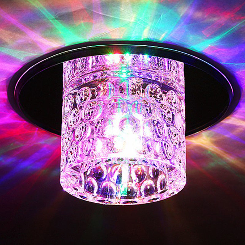 Crystal Clear LED Flush Ceiling Light for Corridor - Sleek Cylindrical Design with Dimpled Simplicity