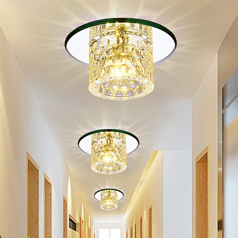Crystal Clear LED Flush Ceiling Light for Corridor - Sleek Cylindrical Design with Dimpled Simplicity