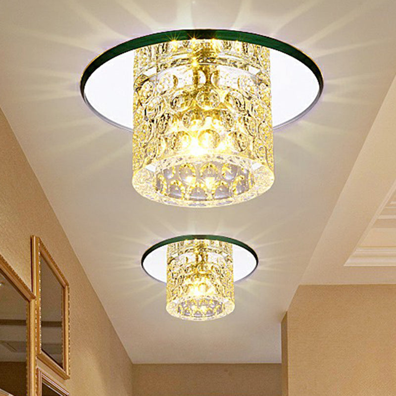 Crystal Clear LED Flush Ceiling Light for Corridor - Sleek Cylindrical Design with Dimpled Simplicity