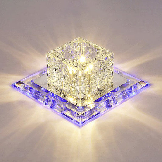 Modern Cubic Corridor Flushmount LED Ceiling Light with Clear Crystal