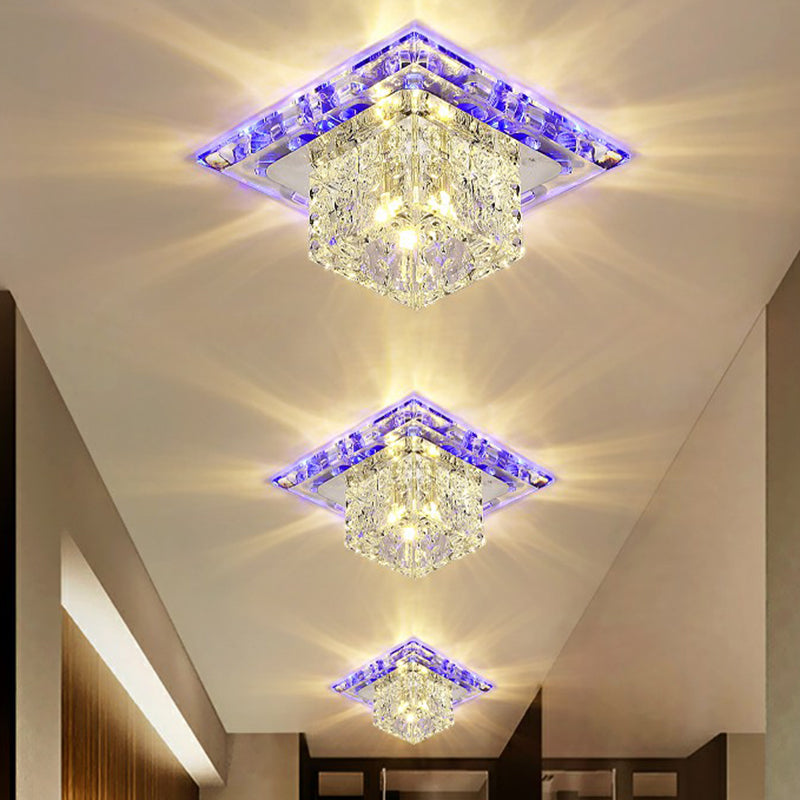 Modern Cubic Corridor Flushmount LED Ceiling Light with Clear Crystal