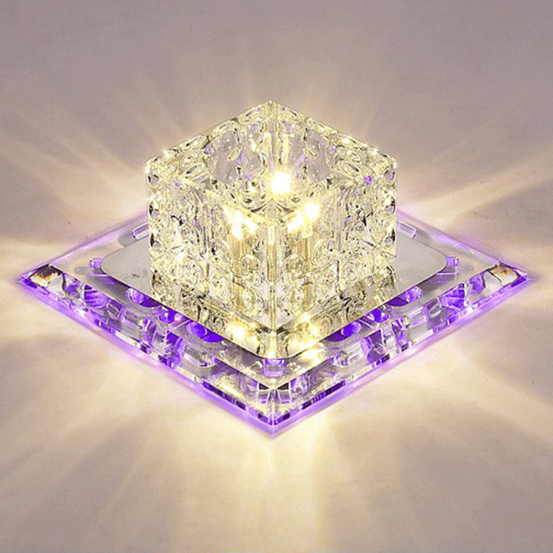 Modern Cubic Corridor Flushmount LED Ceiling Light with Clear Crystal