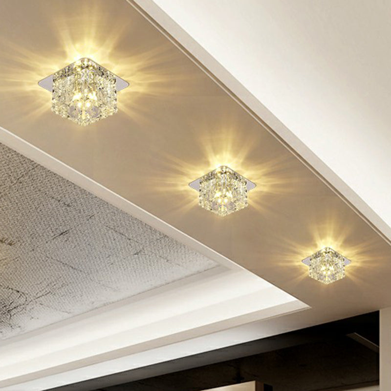 Modern Cubic Corridor Flushmount LED Ceiling Light with Clear Crystal
