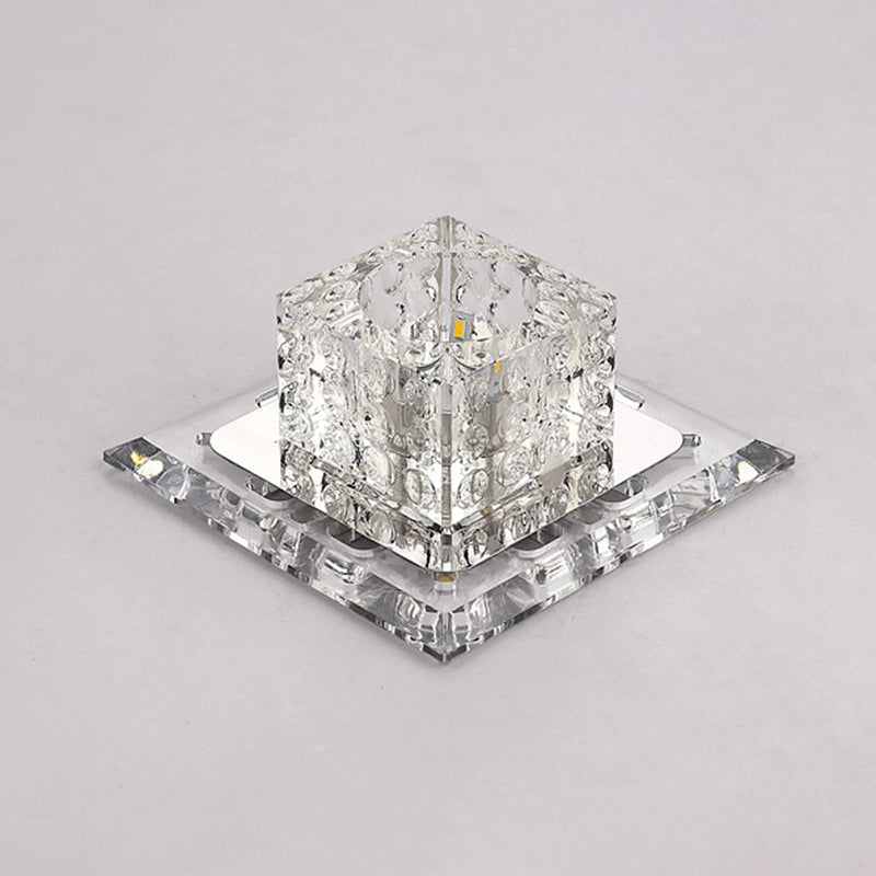 Modern Cubic Corridor Flushmount LED Ceiling Light with Clear Crystal