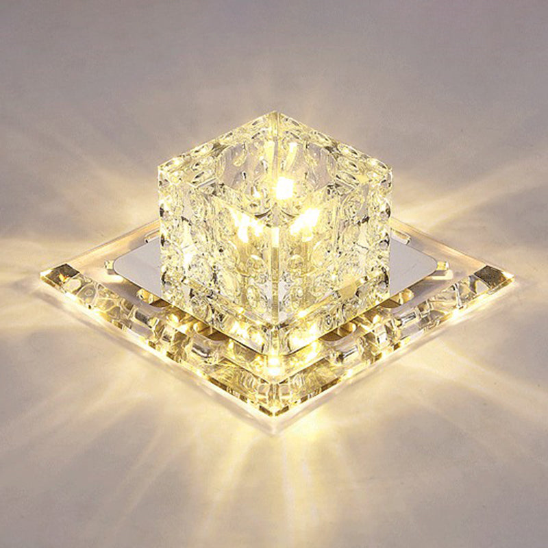 Modern Cubic Corridor Flushmount LED Ceiling Light with Clear Crystal