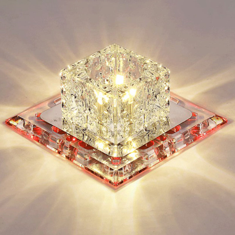 Modern Cubic Corridor Flushmount LED Ceiling Light with Clear Crystal